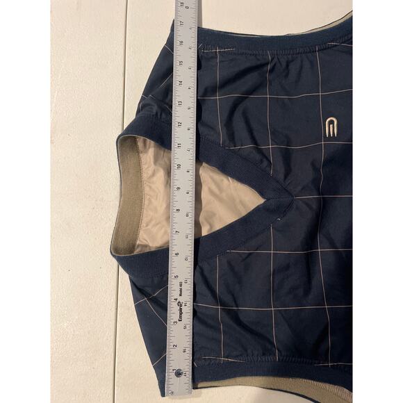 Dockers Golf Pullover Windbreaker Rain Vest Large Navy Tan Reversible Sz M men - Picture 5 of 7